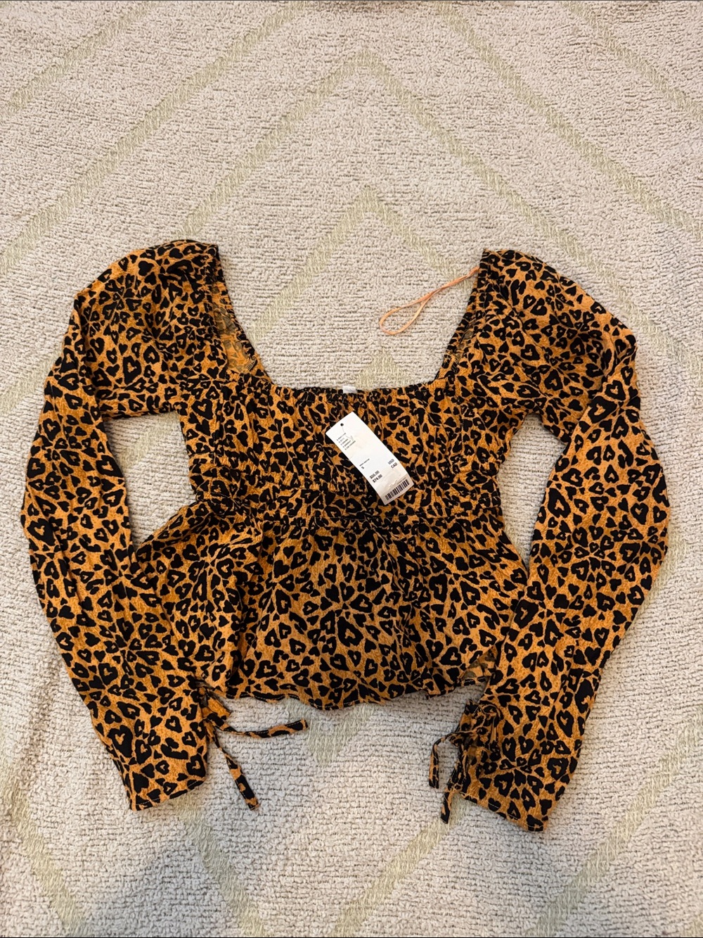 NWT Urban Outfitters Leopard Print Square Neck Long Sleeve Top - Mustard & Black